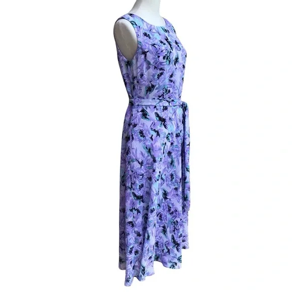 Evan Picone Black Label Floral Purple Sleeveless Midi Dress - Picture 3 of 11